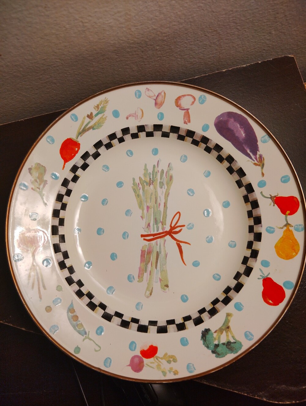 MacKenzie Childs Vegetable Garden Plate Bowl 9" Courtly Checks